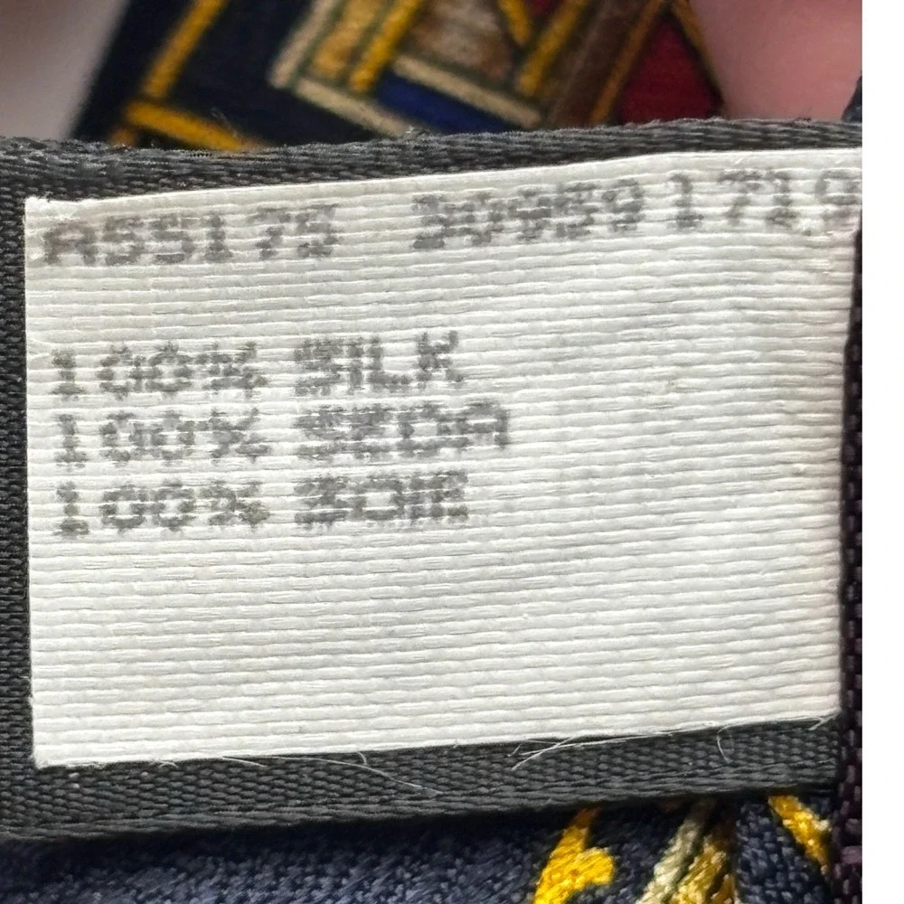 Oscar de la Renta 100% Silk Men's Necktie Navy Blue Gold Red Geometric Vintage